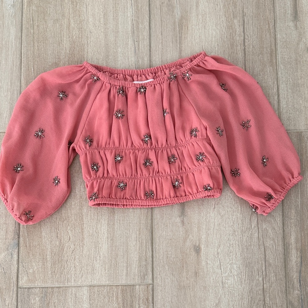 Zara Coral Embroidered Blouse
